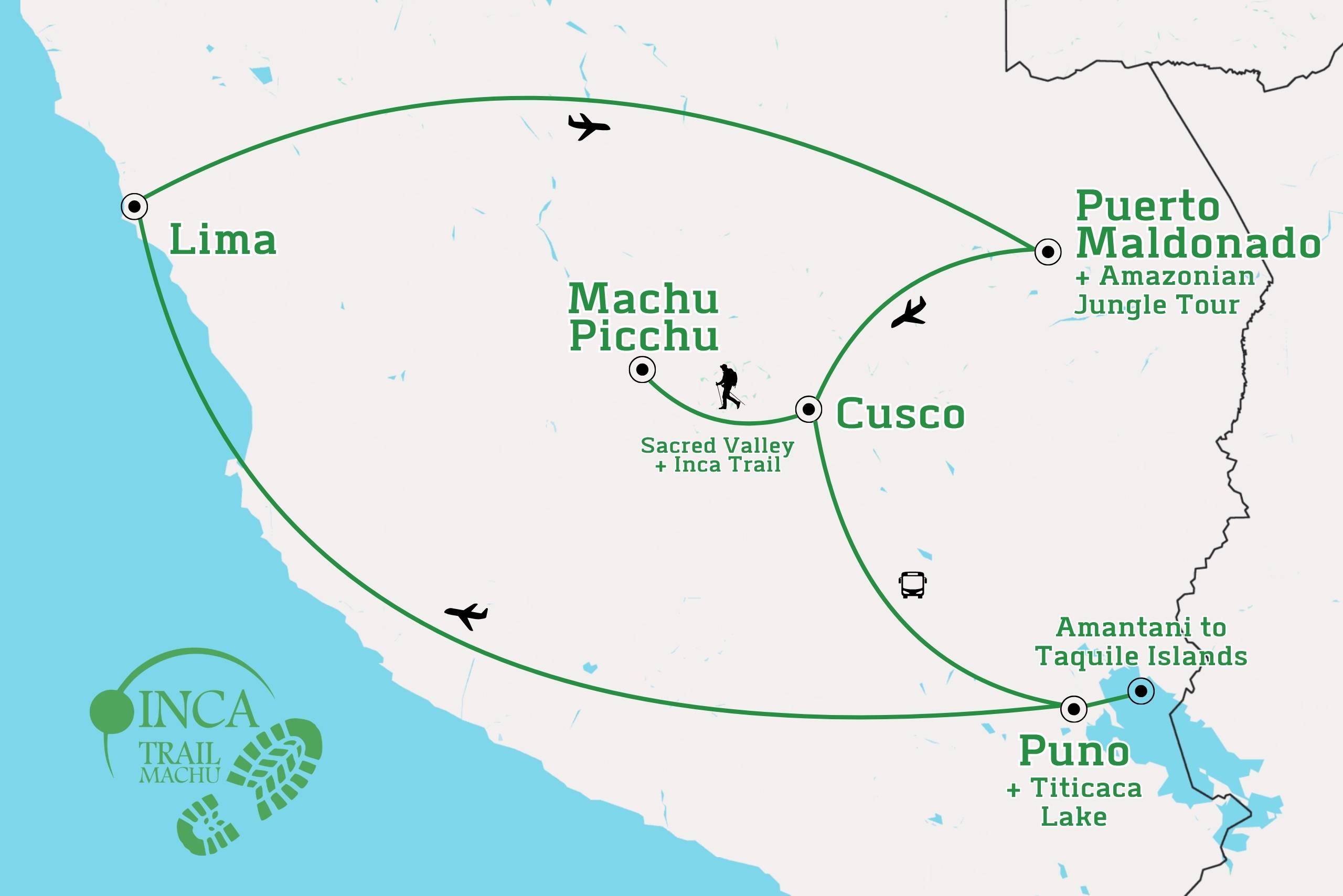 Amazon Inca Trail Titicaca Lake Tour Map