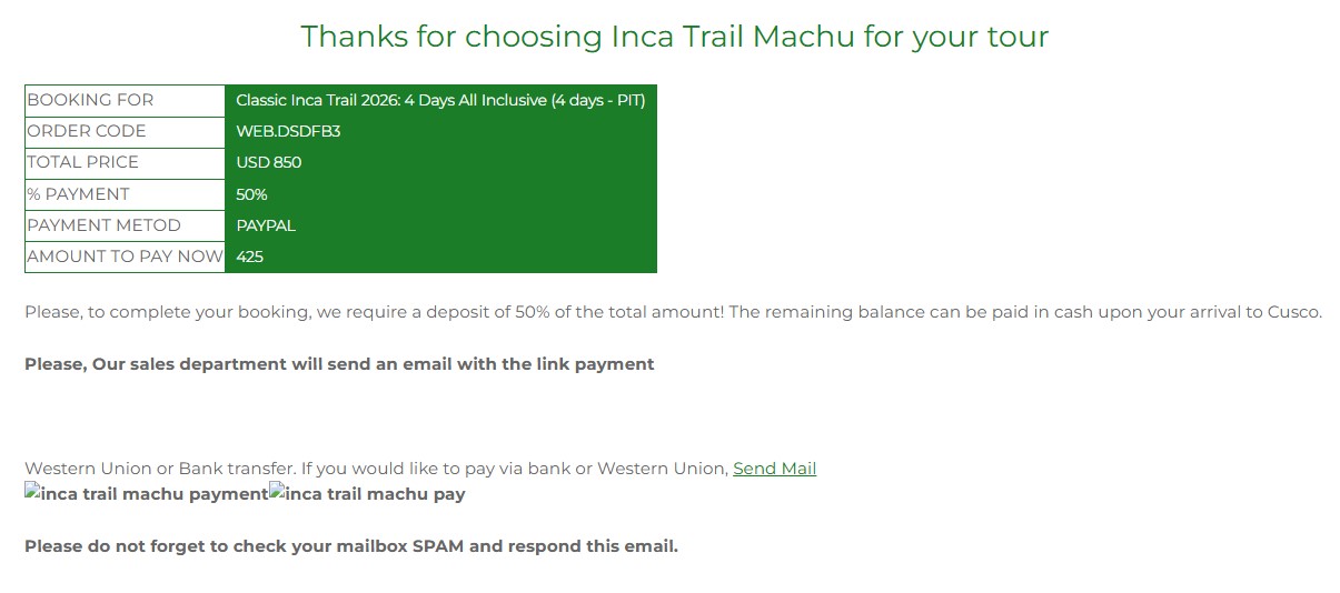 Inca Trail booking